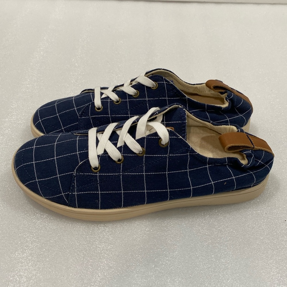 Spenco Canvas Checker Sneakers Blue White Lace Arch Support Preppy Comfy New 8